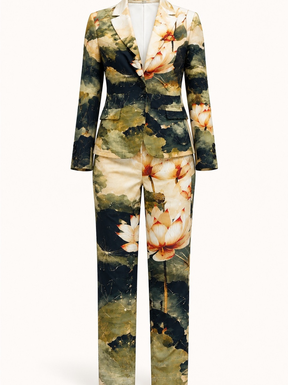 Lotus Pond Floral Print Blazer Pants Suit Set Size Small